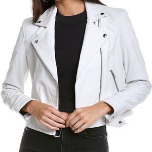 IRO PARIS KOTRA WHITE LEATER MOTO JACKET